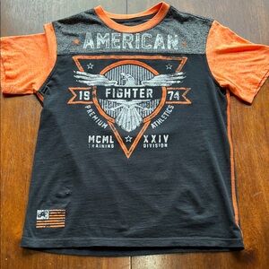 American Fighter Kids Tee - Black and Orange Size L